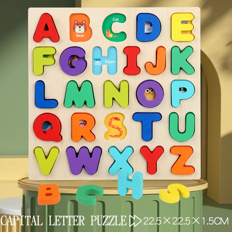 Puzzle en bois Montessori pour enfants - Jeu éducatif alphabétique, arithmétique, numérique et géométrique pour l'apprentissage préscolaire
