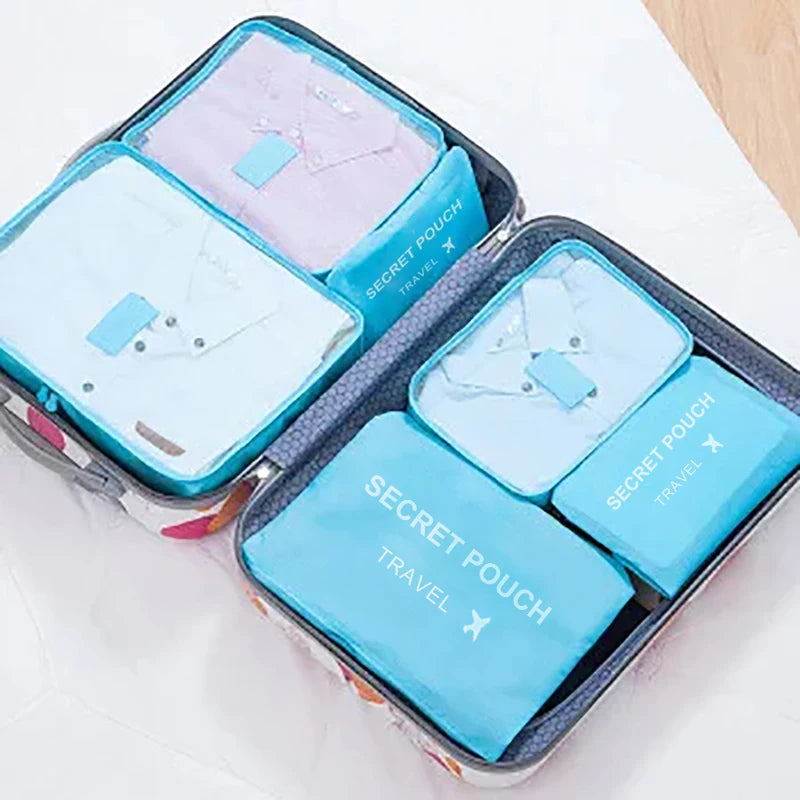 6 pièces/ensemble rose/bleu/gris sac de rangement de voyage grande capacité étanche bagages vêtements sous-vêtements sac de rangement sac avec fermeture éclair