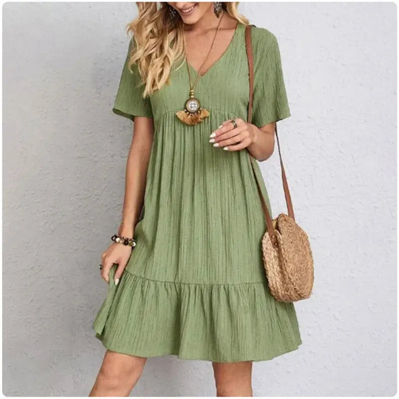 Robes péplum d'été pour femmes, col en v, manches courtes, taille ample, à volants, coupe évasée, robes de vocation, printemps