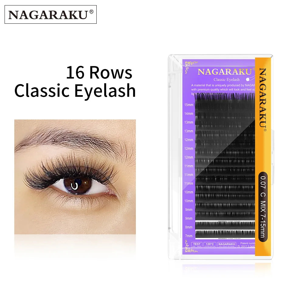 NAGARAKU 16 rangées d'extensions de cils individuelles classiques noir mat professionnel doux naturel
