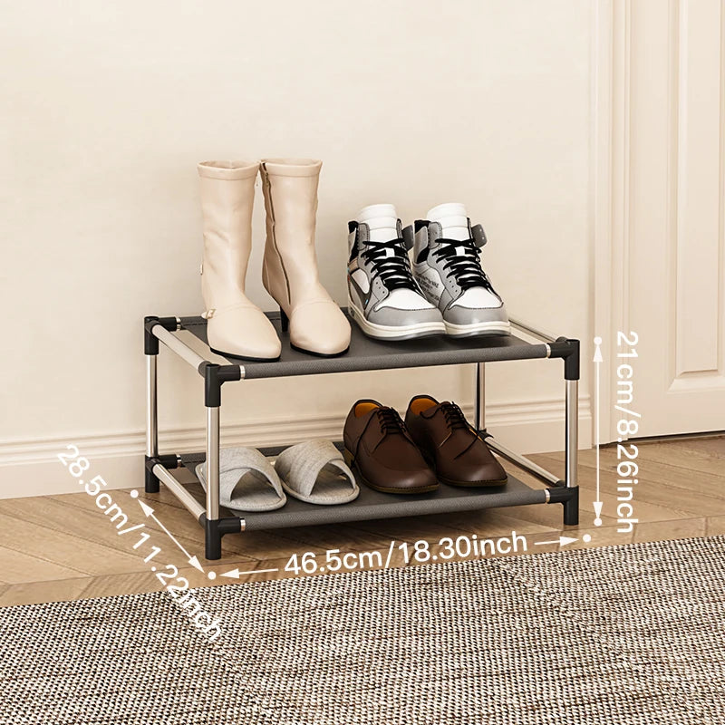 Étagère à chaussures élégante en métal, simple et peu encombrante, noire, idéale pour le salon.