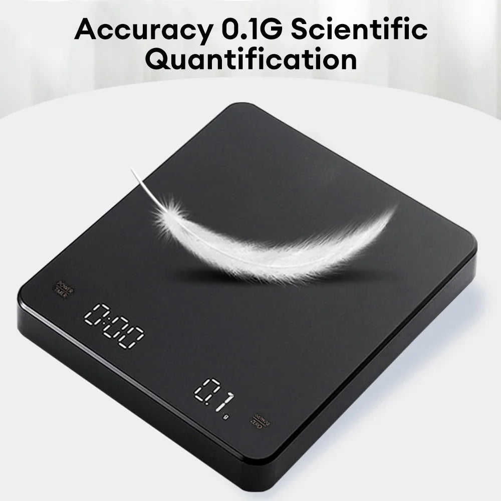 Balance de cuisine numérique avec minuteur, écran LED, port USB, capacité maximale de 3 kg, précision de pesée de 0,1 g, mesures en oz/ml/g.