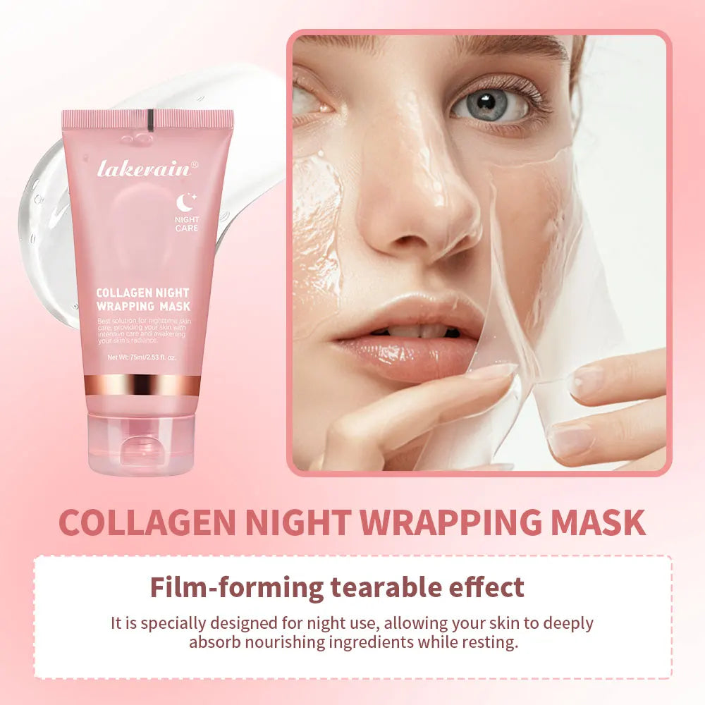 Masque facial peel-off au collagène, soin de nuit enveloppant, hydratation et élasticité, réduit le relâchement cutané et le teint terne, collagène hydrolysé