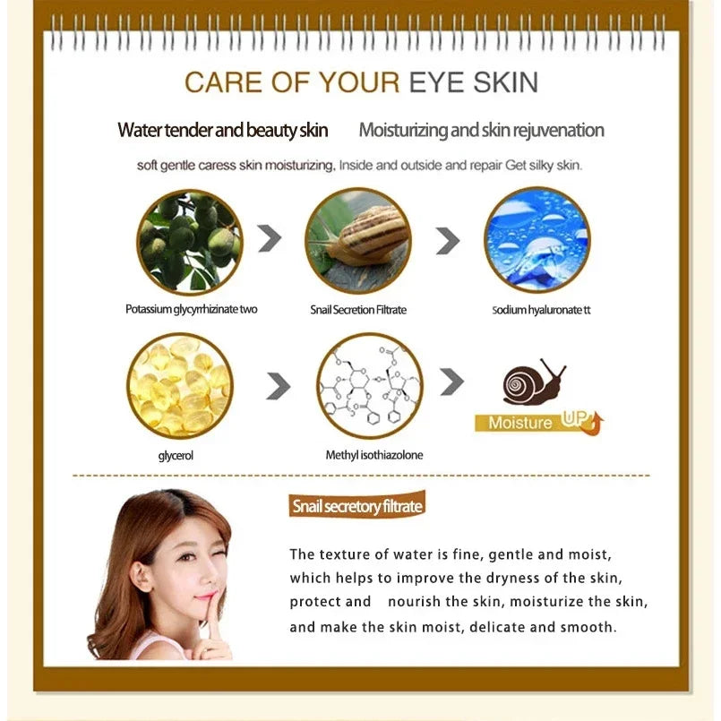 Coffret de soins pour le visage : Crème au collagène d'escargot, anti-âge, éclaircissante, atténue les cernes, réduit les poches, sérum contour des yeux
