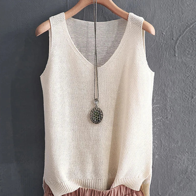 Blusas Mujer De Moda 2024 Blouse femmes été sans manches tricoté Blouse chemise femmes vêtements col en v Blouse haut pour femme chemises C855