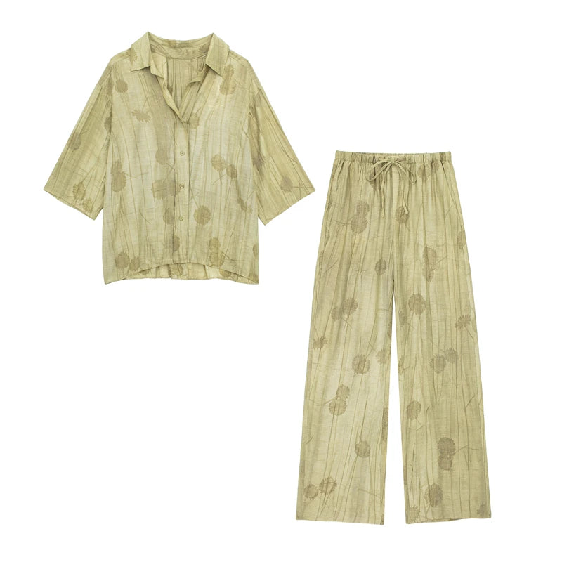 Ensemble Jacquard pour femmes, chemise ample, pantalon décontracté, Chic, imprimé, nouvelle mode printemps 2024