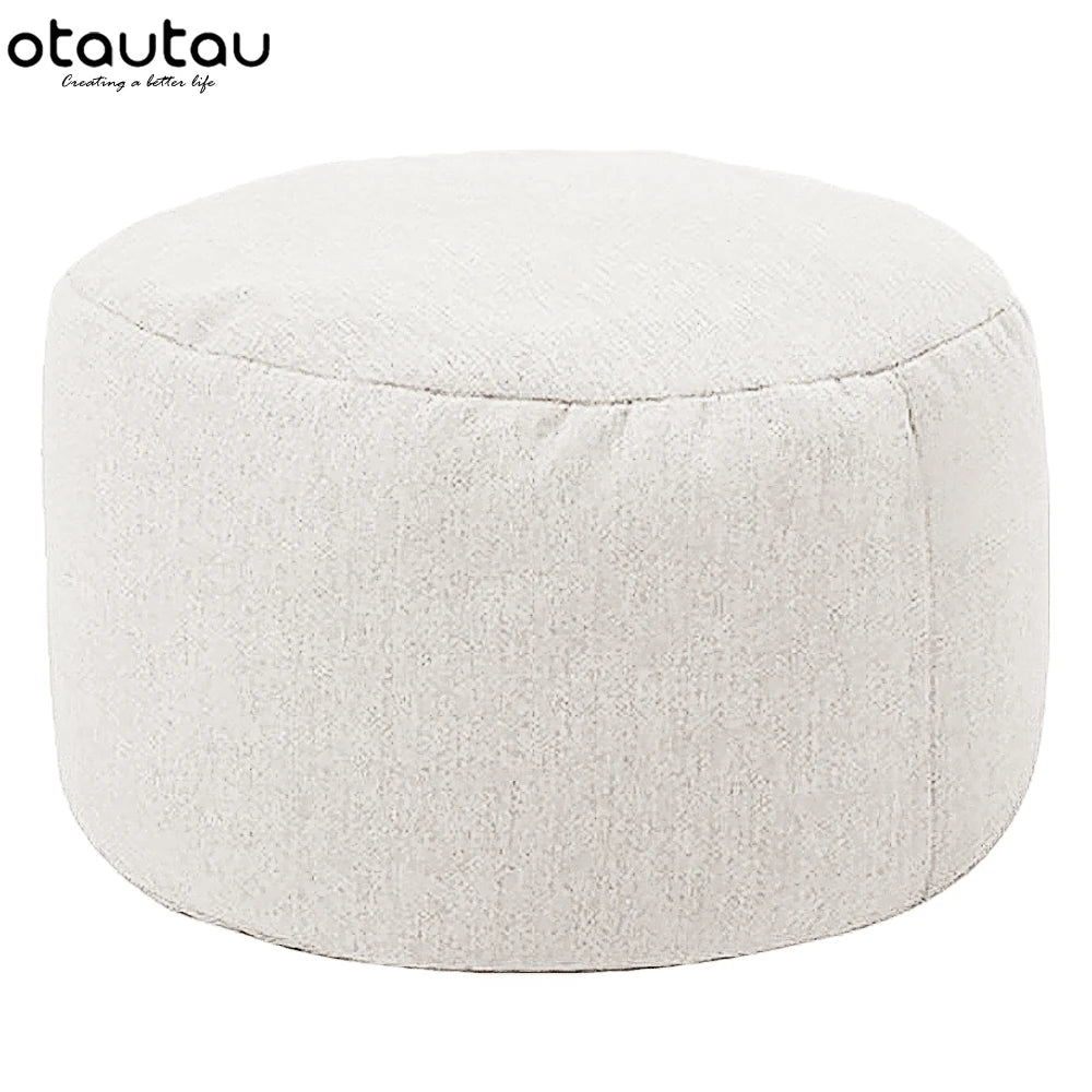 Tabouret rond OTAUTAU D30cm*H20cm, pouf en lin avec garniture, repose-pieds, style tatami/futon, JD001