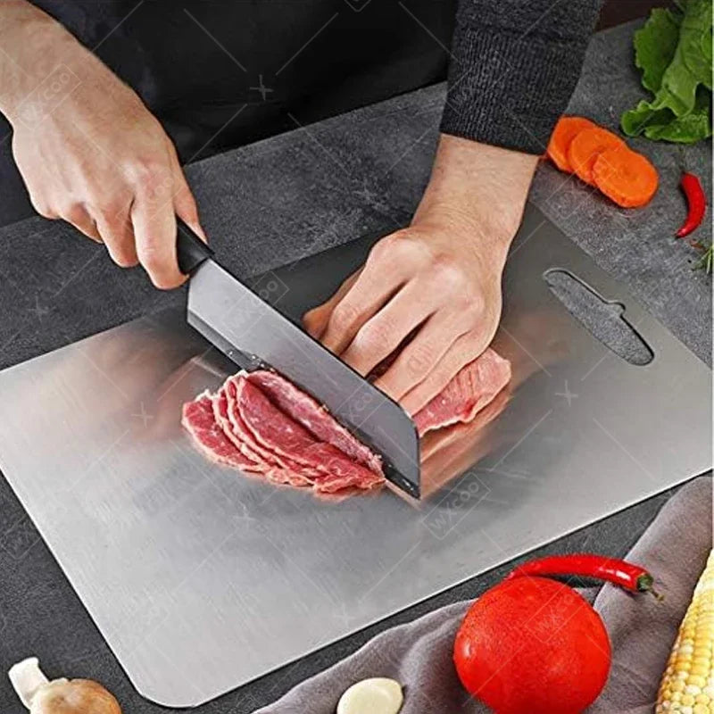 Planche à découper WXCOO 1PCS en acier inoxydable, planche épaisse de cuisine antiadhésive double face pour fruits et viande