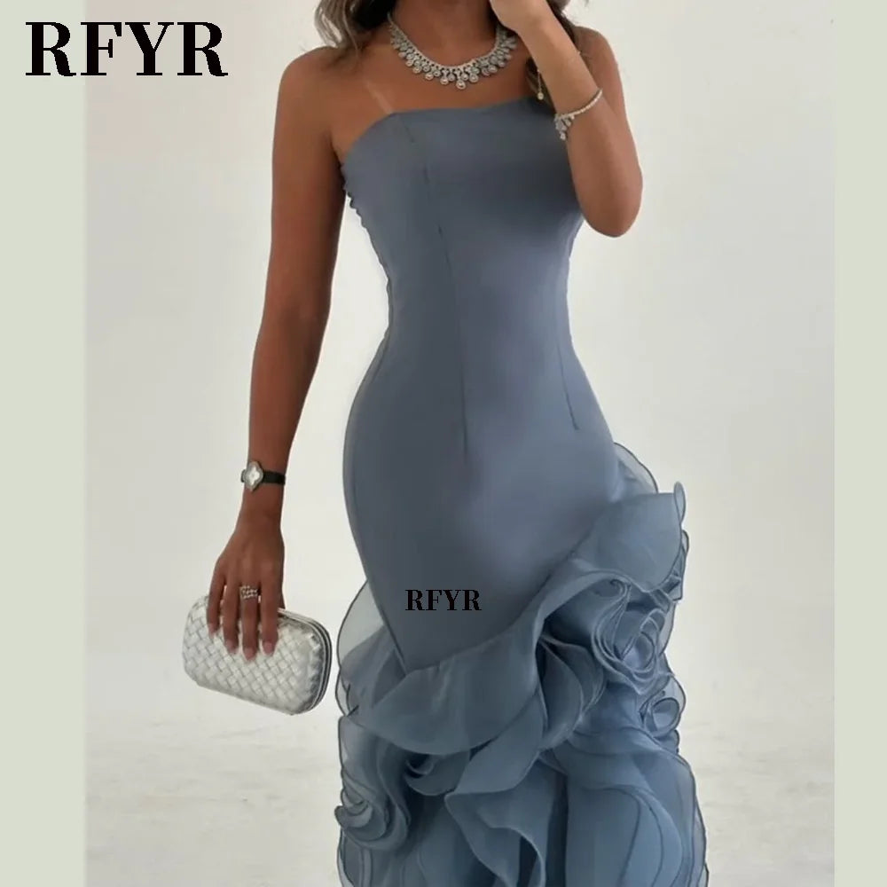 Robe de bal asymétrique RFYR à volants pour femme, robe de soirée sirène, robe de cérémonie sur mesure