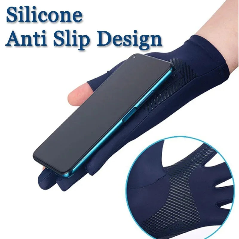 Gants demi-doigts en soie glacée, hautement élastiques, respirants et offrant une protection solaire optimale, pour hommes et femmes (1 paire). Gants fins pour activités de plein air : cyclisme, conduite, pêche