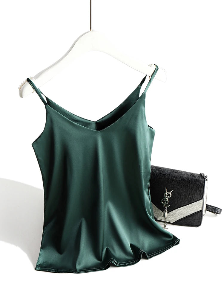 AOSSVIAO 2025 Spaghetti sangle haut femmes licou col en V basique blanc Cami sans manches Satin soie débardeurs femmes été Camisole