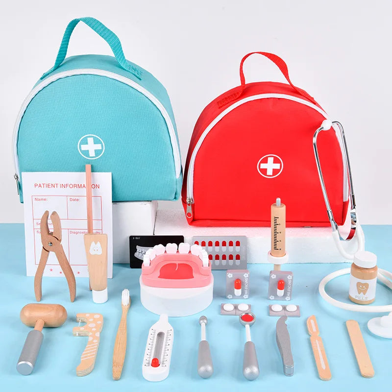 Jeu de rôle en bois de docteur pour enfants : simulation de dentiste, brossage de dents et médicaments