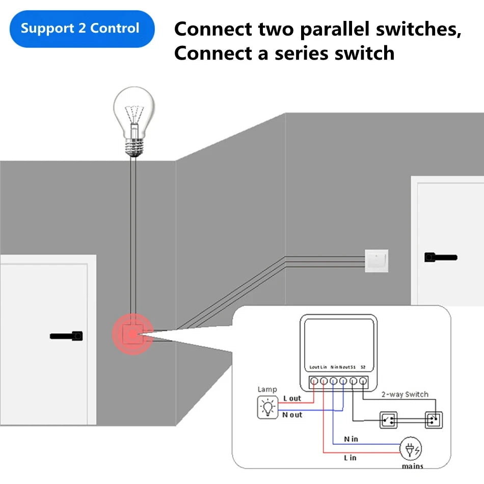 Commutateur Wifi intelligent 16A, 2 voies, disjoncteur, minuterie, prise en charge d'alexa, Google Home, Alice, SmartThings, maison intelligente