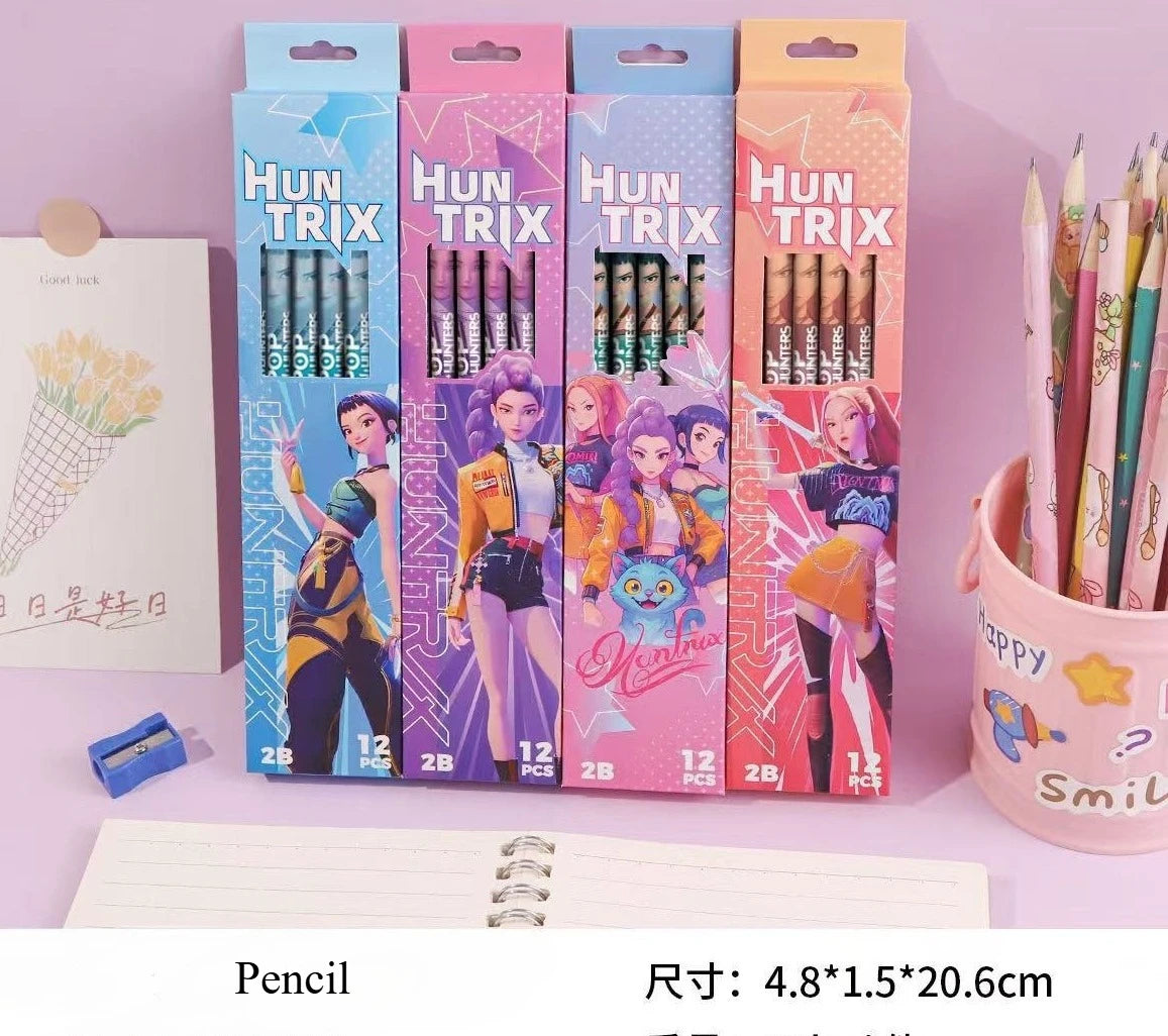Lot de 12 crayons à dessin Kpop Demon Hunters Huntrix 2B en graphite de bois, pour une écriture fluide, idéaux pour l'école, le bureau et le dessin