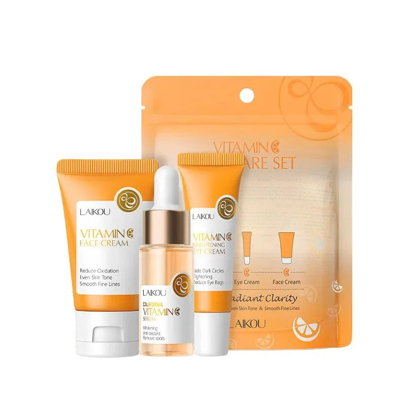 3pcs/set LAIKOU Ensemble de soins de la peau Vitamin C Sakura Essence d’escargot Sérum & Crème pour les yeux et le visage Hydratant Taille de voyage Ensemble de soins de la peau