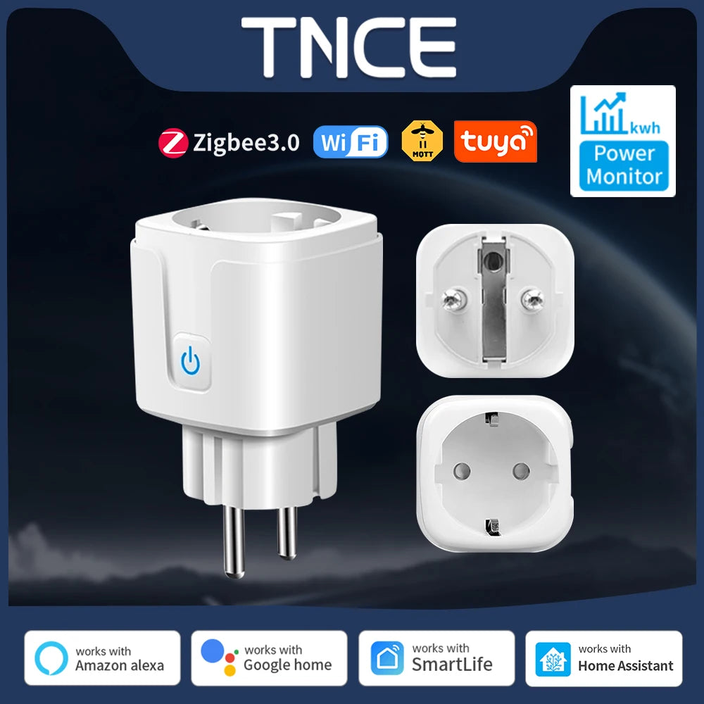 Prise TNCE Tuya EU Zigbee3.0 ou WIFI 16/20A, prise intelligente avec synchronisation du moniteur de puissance, commande vocale fonctionne avec Alexa Alice