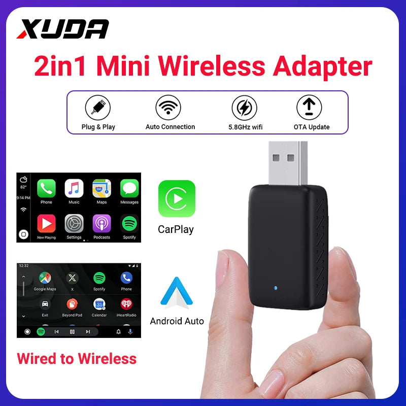 Mini Wireless Carplay Adapter for iPhone, 2025 2 in 1 Stable Universal Wireless carplay Adapter, Convert Wired to Wireless