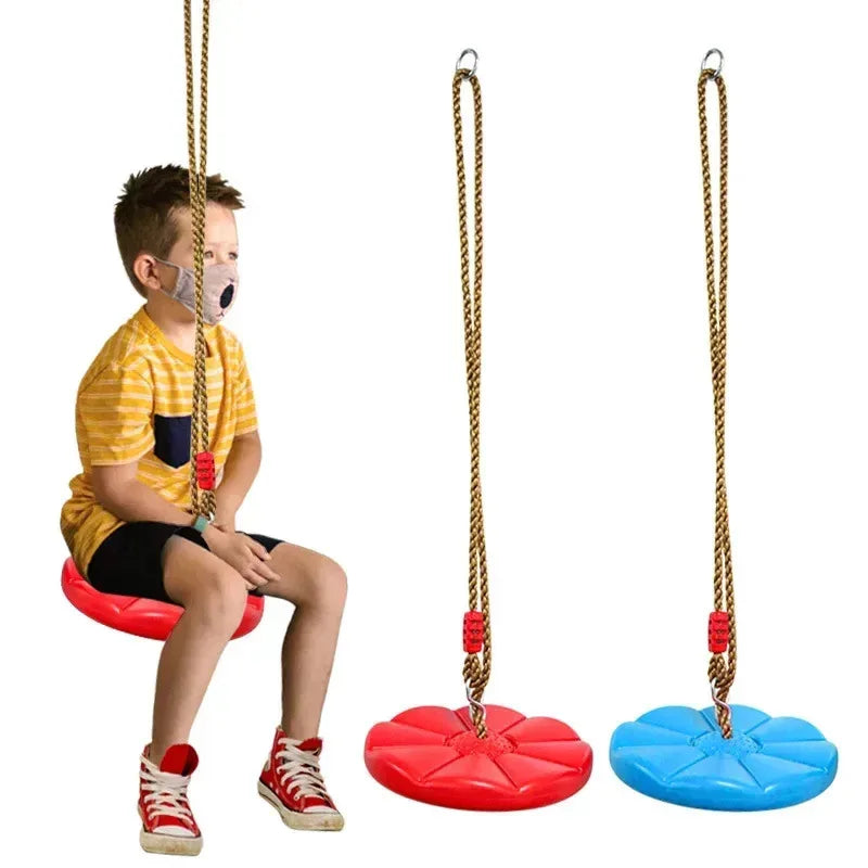 Balançoire disque pour enfants, idéale pour l'intérieur et l'extérieur. Balançoire octogonale à pétales épais, rouge et bleue, jouet suspendu avec bascule.