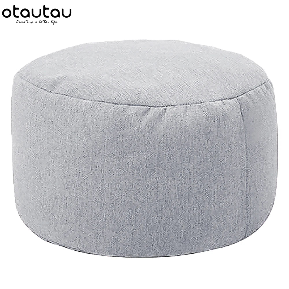 Tabouret rond OTAUTAU D30cm*H20cm, pouf en lin avec garniture, repose-pieds, style tatami/futon, JD001