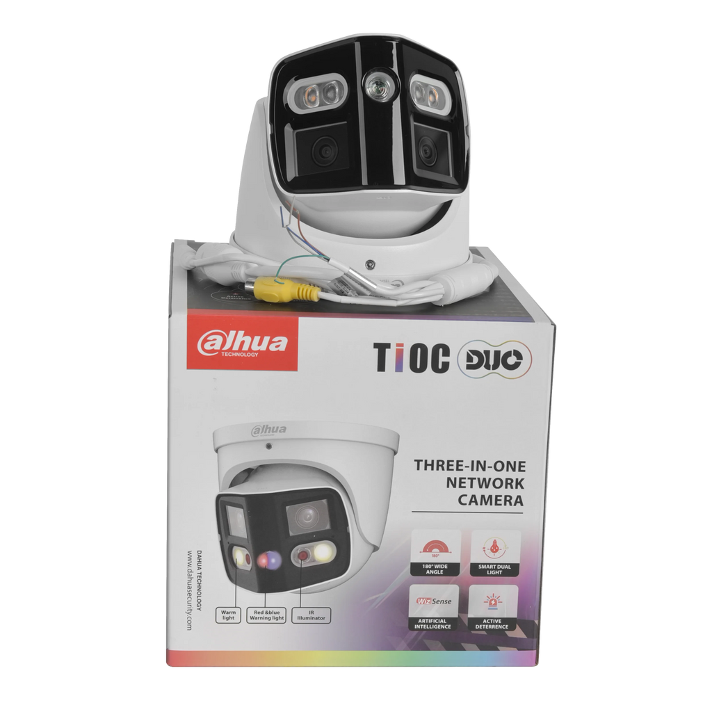Caméra réseau Dahua IPC-PDW3849-A180-AS-PV 2x4MP 180° TiOC Duo à focale fixe avec vision binaurale WizSense et son et lumière