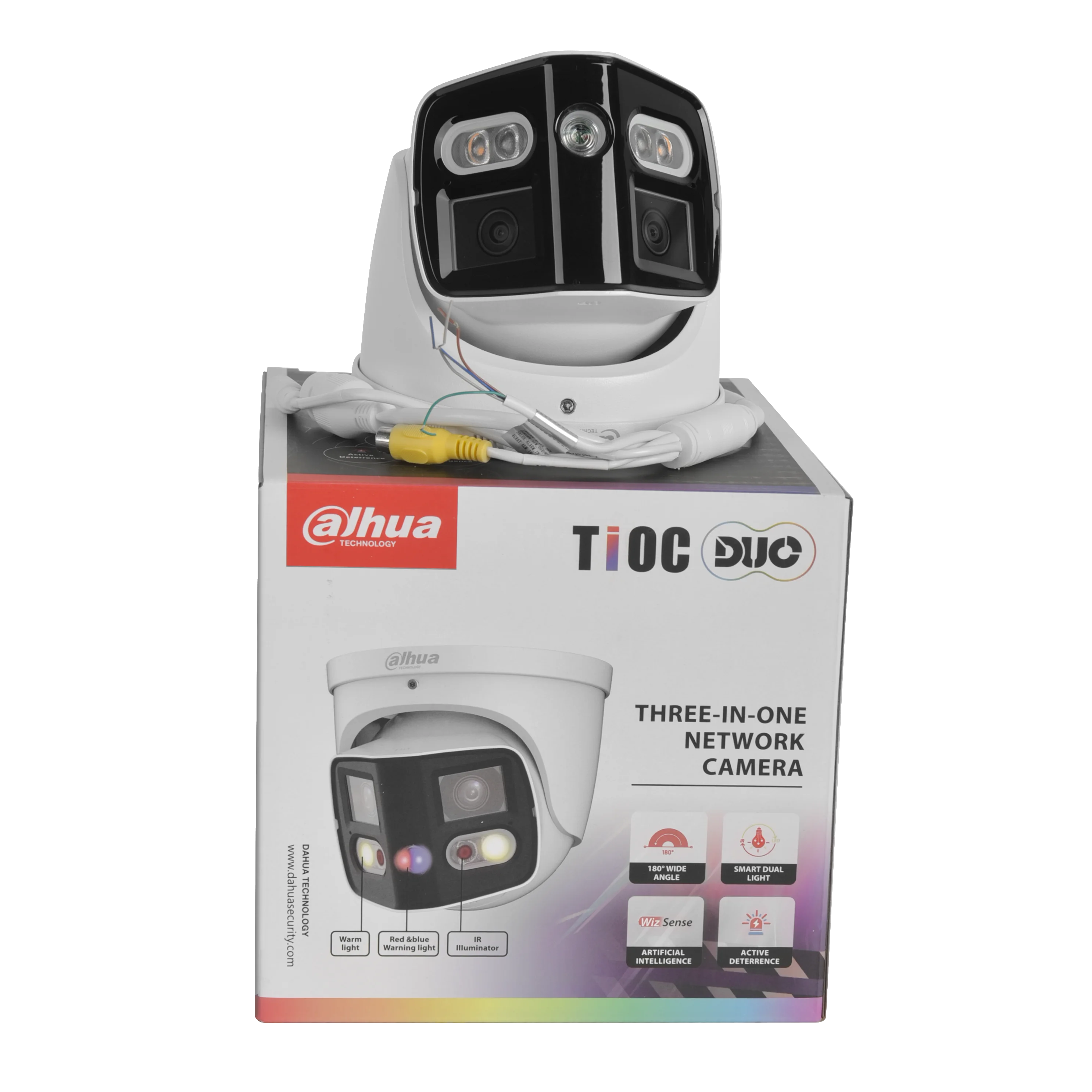 Caméra réseau Dahua IPC-PDW3849-A180-AS-PV 2x4MP 180° TiOC Duo à focale fixe avec vision binaurale WizSense et son et lumière