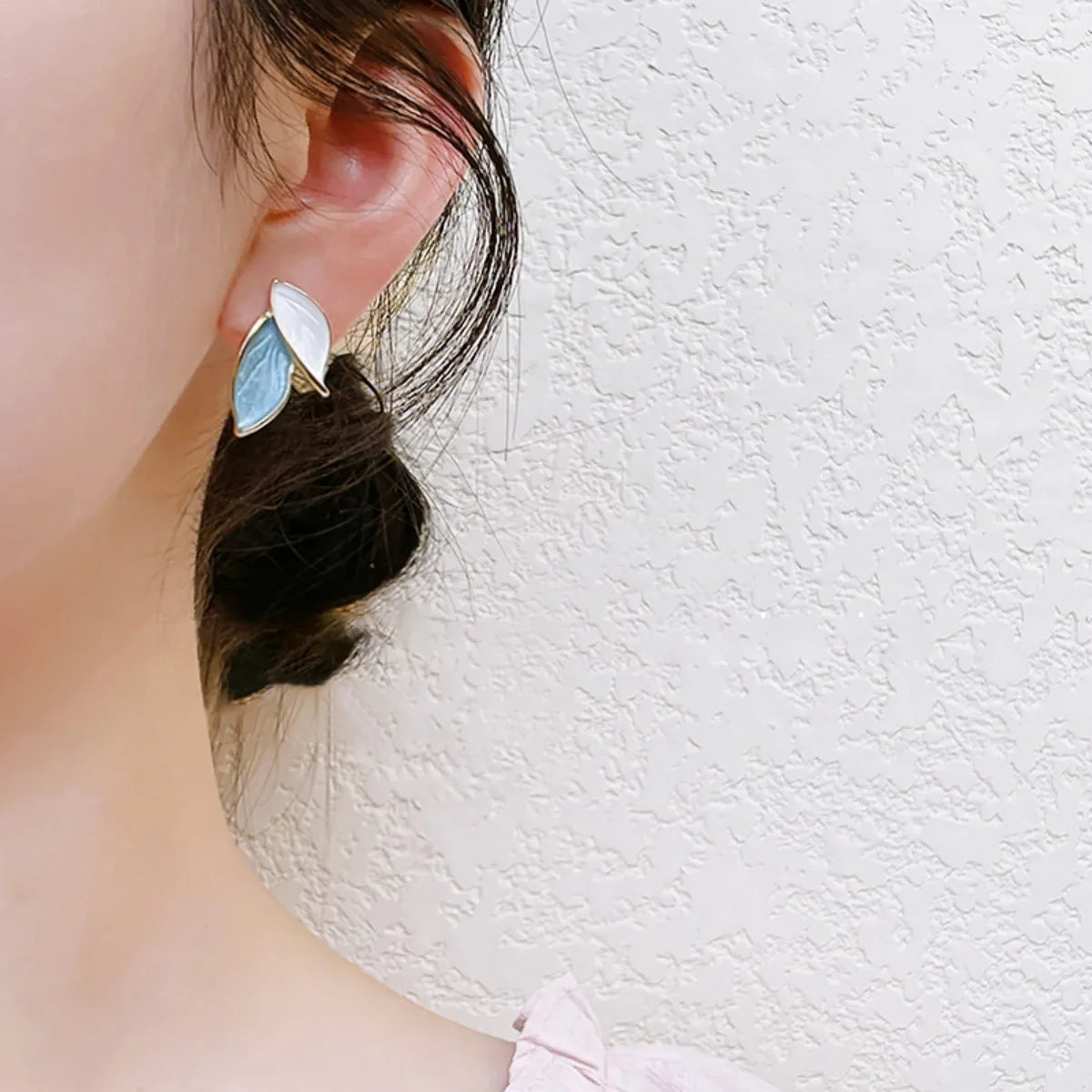 Boucles d'oreilles simples rétro bleu blanc feuille, Design haut de gamme, Style forêt, à la mode, couleurs claires, femmes élégantes