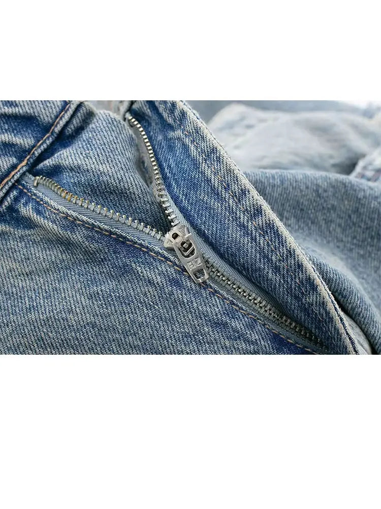 HH 2024 femmes rue mode Denim bleu jean en détresse Patchwork taille haute veste pour homme déchiré rétro pantalons longs