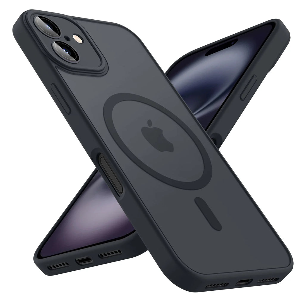 Coque magnétique mate translucide de luxe antichoc pour iPhone 11 12 13 14 15 16 compatible avec la charge sans fil MagSafe