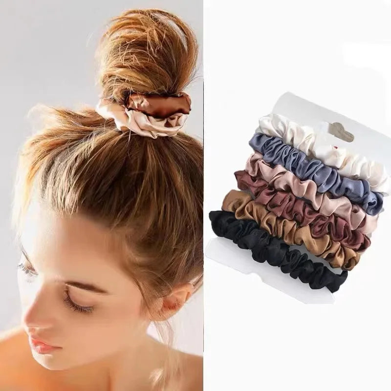 Chouchous élégants pour femmes, 6/18 pièces, Simulation minimaliste, attaches en soie, couleur unie, boucle élastique, queue de cheval, accessoires pour cheveux