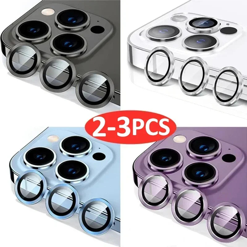 Lot de 2 à 3 protections d'objectif en métal pour iPhone 11, 12, 13, 14, 15 Pro Max, 15, 14 Plus, 13, 12 Mini et iPhone 14 Pro Max