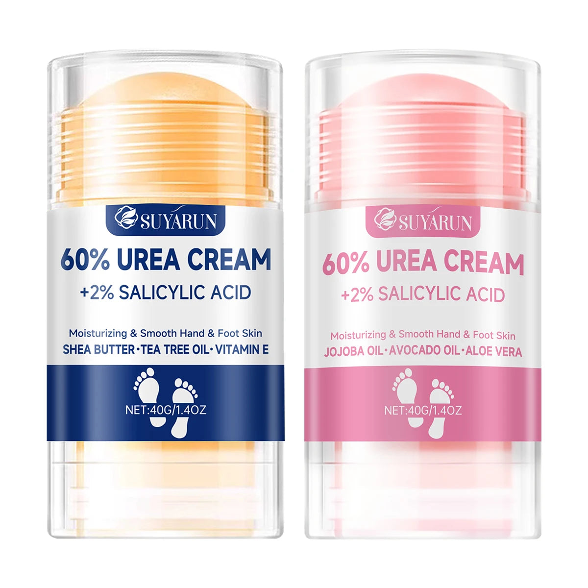 SUYARUN 60 % Urea Foot Cream Stick - Hydratant et exfoliant, réparation du talon fissuré, hydratation profonde pour pieds secs, protection prolongée
