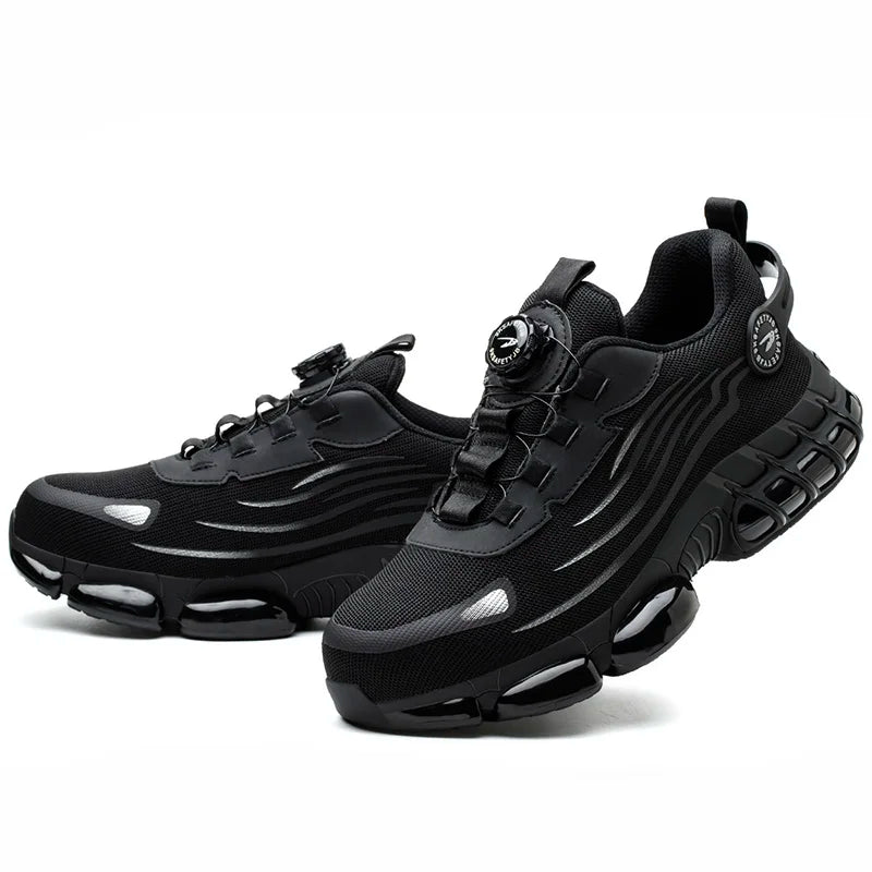 Chaussures de sécurité réglables par bouton rotatif, baskets de travail confortables et souples, bottes basses antidérapantes à embout en acier pour hommes