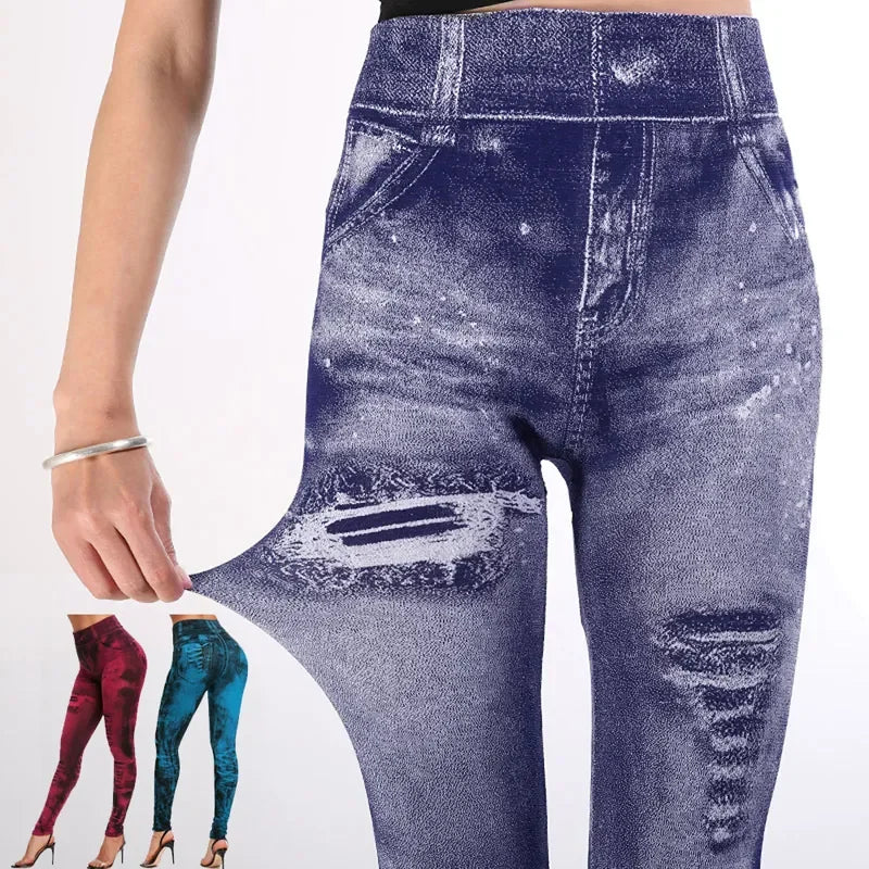 Femmes Imitation jean Leggings extensibles mode Sexy mince Push Up dame Leggings de gymnastique casual Simple taille haute Streetwear Leggings
