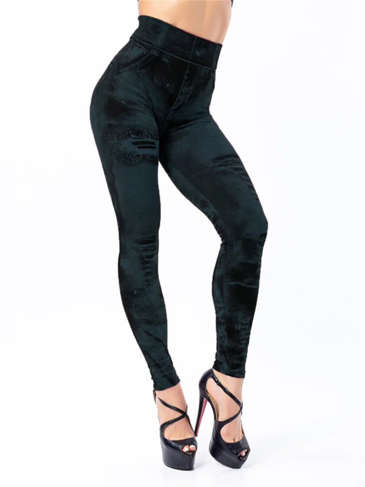 Femmes Imitation jean Leggings extensibles mode Sexy mince Push Up dame Leggings de gymnastique casual Simple taille haute Streetwear Leggings