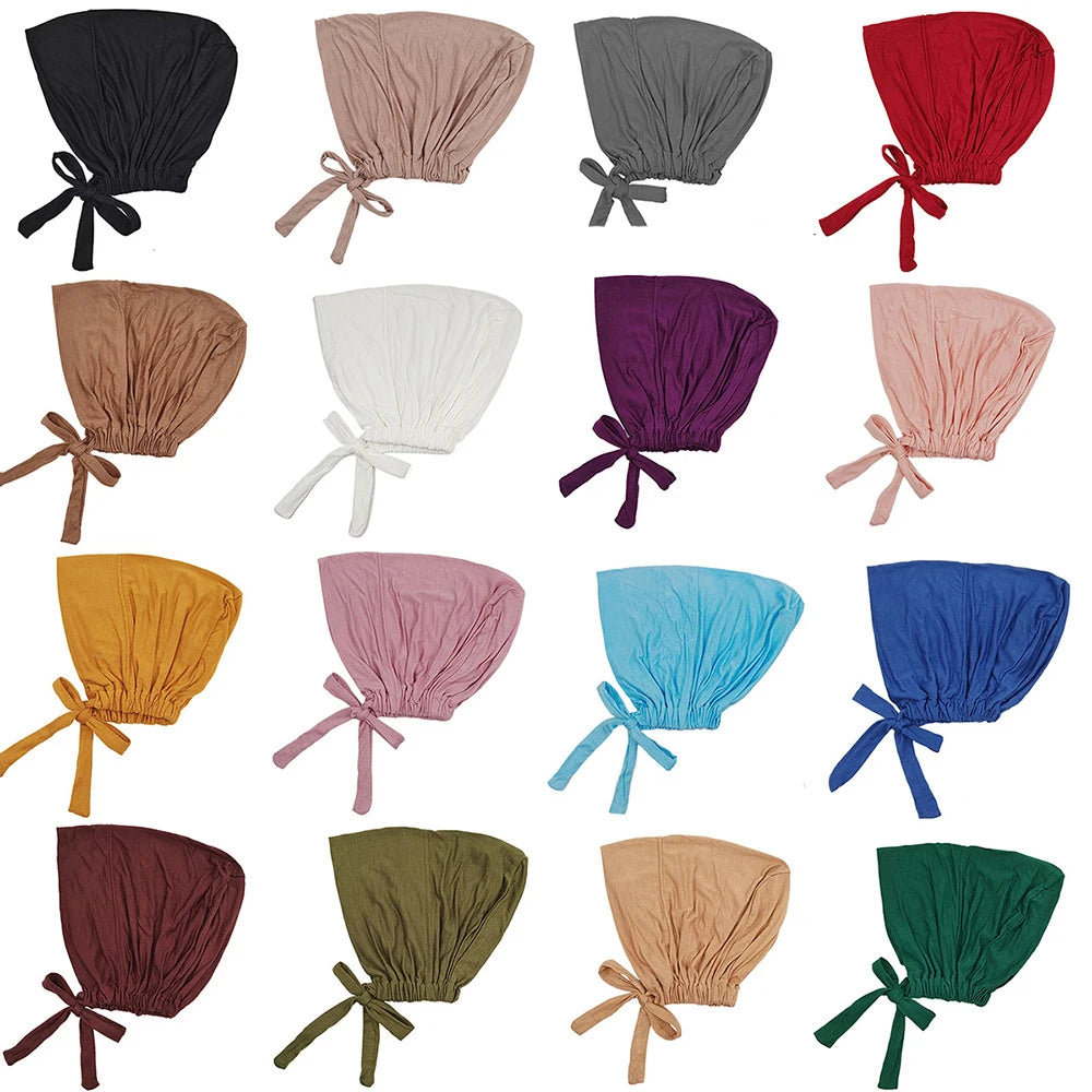 Turban musulman Modal, chapeau intérieur Hijab, sous-écharpe islamique, Bonnet indien, couvre-chef féminin, Turban Mujer Hijab avec corde
