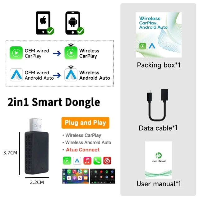 Mini Wireless Carplay Adapter for iPhone, 2025 2 in 1 Stable Universal Wireless carplay Adapter, Convert Wired to Wireless