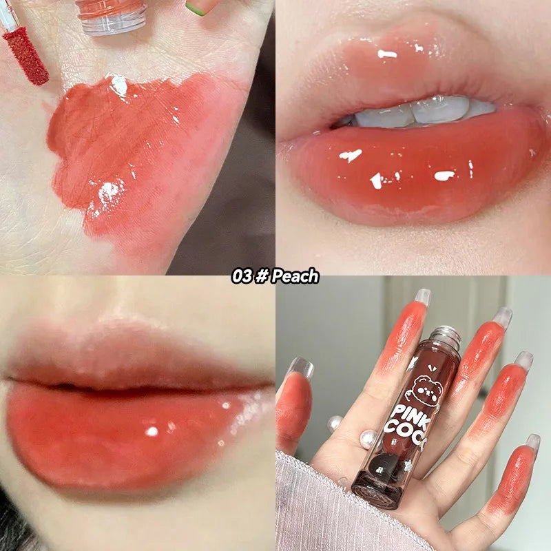 Gloss à lèvres effet miroir Ours Adorable - Rouge à lèvres liquide longue tenue, hydratant et sans transfert, à la texture aqueuse - Brillance luxueuse
