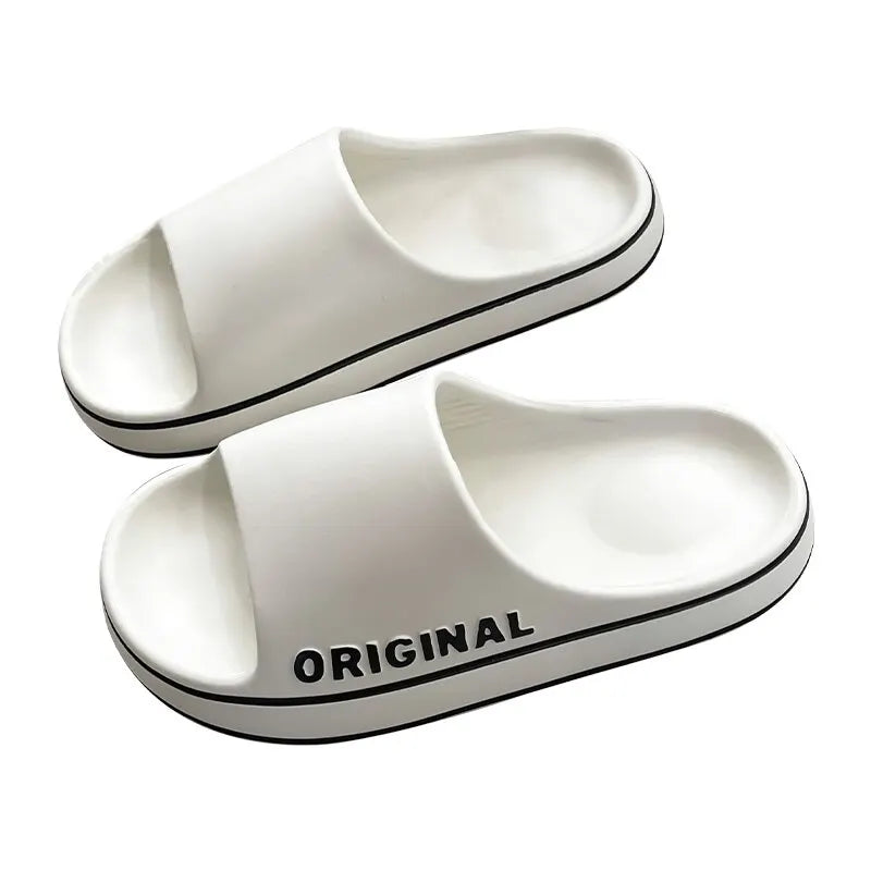 Feslishoet Pantoufles à lettres pour femmes, claquettes de plage, couleur unie, chaussures antidérapantes à semelle épaisse pour hommes, sandales d'été pour couples