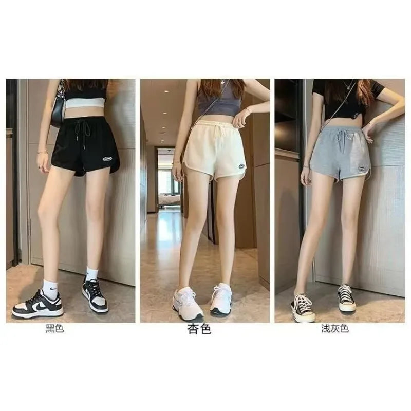 Short de sport décontracté pour femmes, cordon de serrage, fin, taille haute, Yoga, ligne a, ample, pantalon droit de course