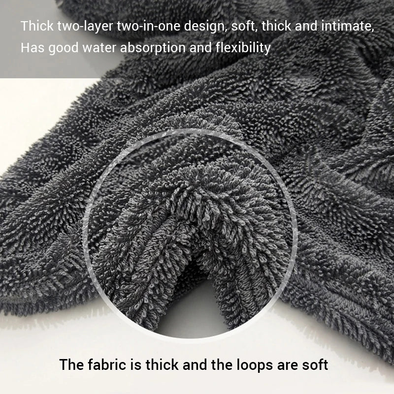 Serviette de nettoyage de voiture en microfibre 1200GSM/600GSM, Double face, Super absorbant, chiffon de nettoyage anti-rayures, doux et pelucheux