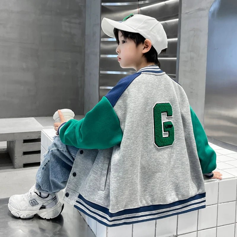 Veste de baseball tendance automne 2025 pour garçons, col rond, style sportif, tailles 5, 7, 9, 11, 13 et 14 ans