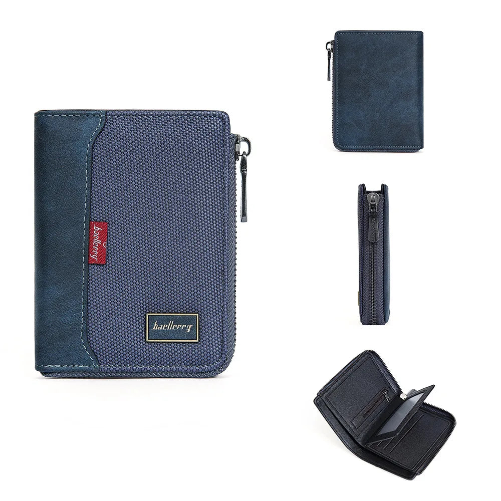 Portefeuille court simple à fermeture éclair Baellerry RFID pour homme, porte-cartes de luxe, porte-photo, porte-monnaie