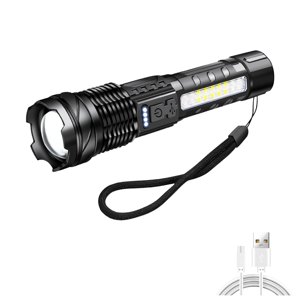 Lampe de poche haute puissance 3LED + COB, Rechargeable par USB, Ultra puissante, lanterne tactique, 10 modes, lampe de pêche pour Camping en plein air