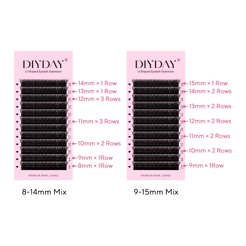 DIYDAY – Extension de cils YY en forme de U, faux cils en vison Ultra doux et légers, PBT Premium, Double couche