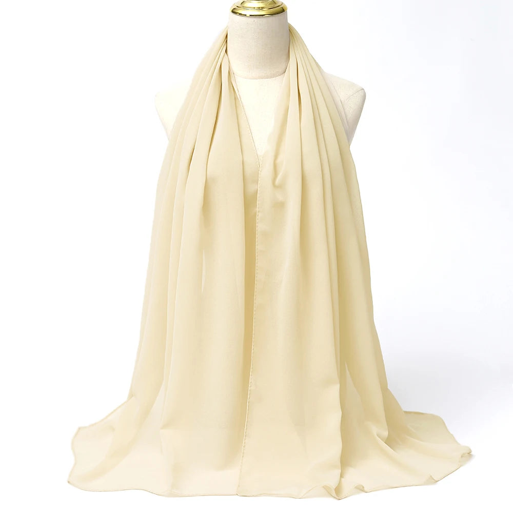Musulman En Mousseline De Soie Hijab Écharpe Femmes Longue Couleur Unie Tête Wrap Pour Femmes Hijabs Foulards Dames Musulman Voile Jersey Hijabs