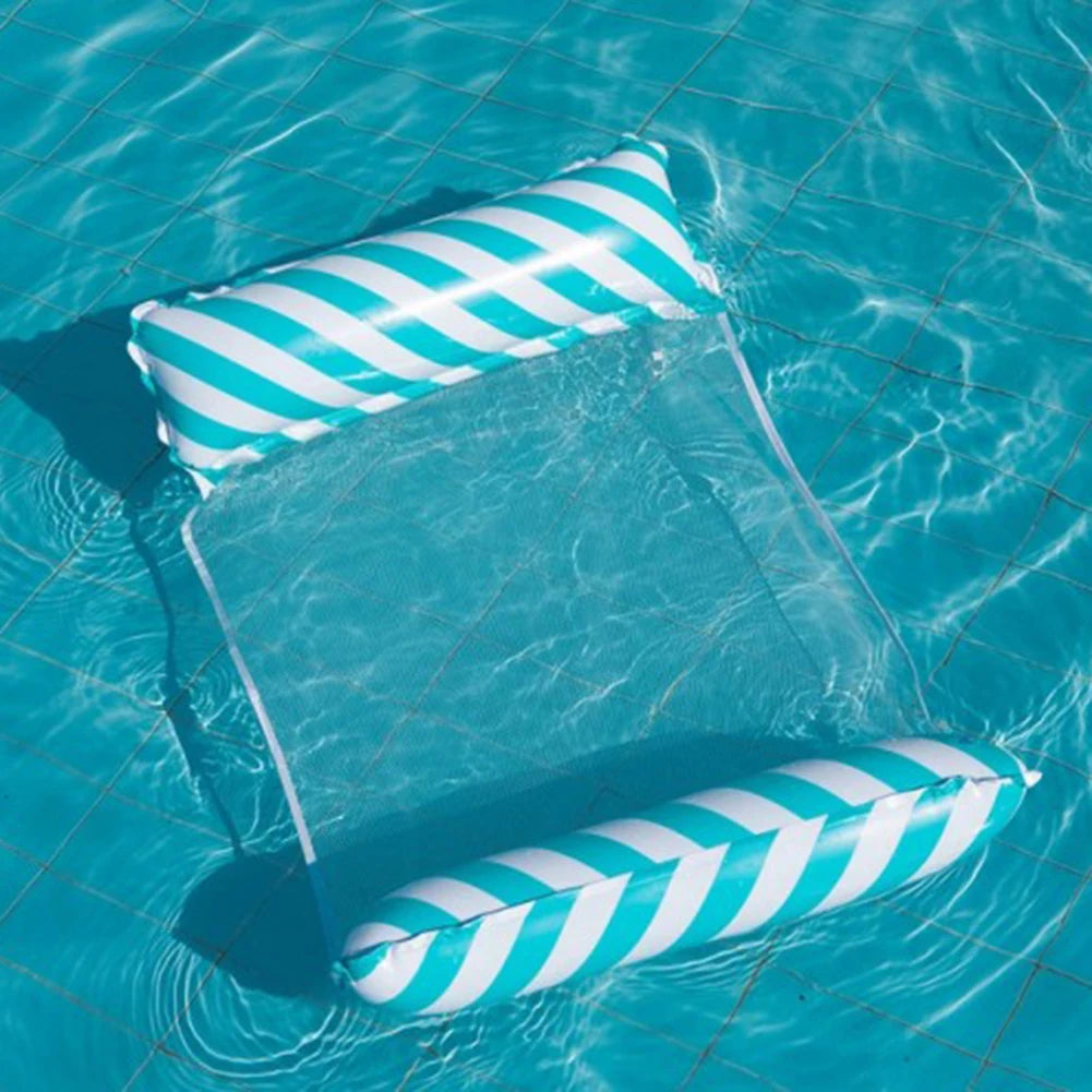 1pcs Inflatable Water Hammock With Mesh, Outdoor Water Foldable Striped Floating Bed, Water Lounge Chair, Pool Party, Beach Fun