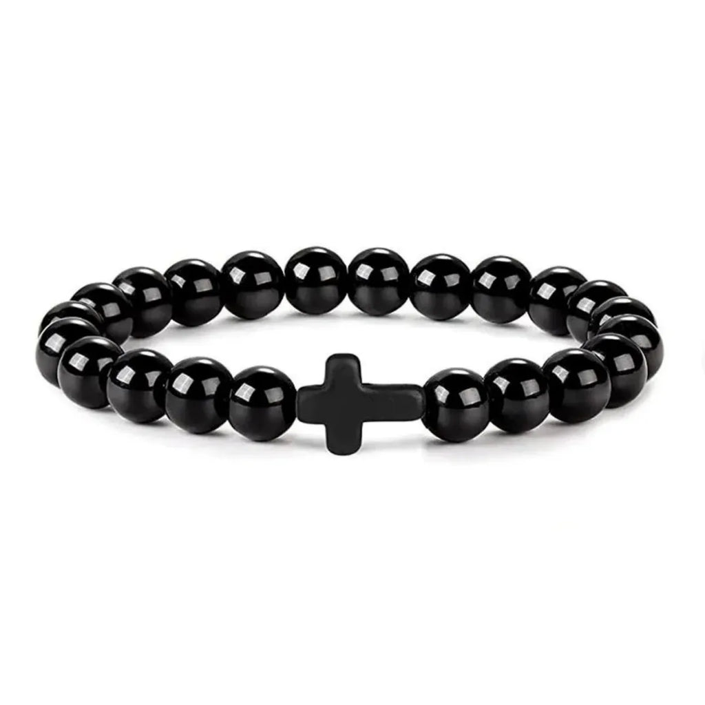Prière hommes pierre naturelle perles de bois chapelet hématite croix Bracelets Onyx méditation Bracelet femmes Yoga bijoux Homme Pulsera