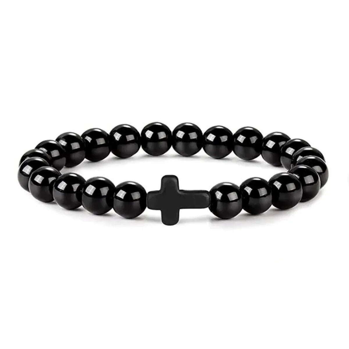 Prière hommes pierre naturelle perles de bois chapelet hématite croix Bracelets Onyx méditation Bracelet femmes Yoga bijoux Homme Pulsera
