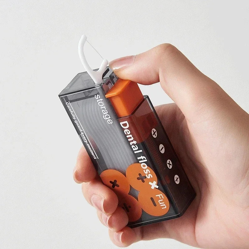 Portable Automatic Floss Dispenser with 10Pcs Press-on Disposable Flossing Sticks Oral Care Ejectable Floss Organizer