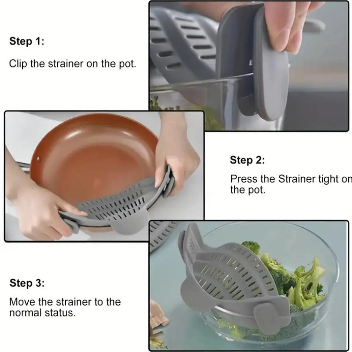 1 passoire à pince réglable en silicone pour casseroles, poêles et bols - Égouttoir manuel pour nouilles et pâtes